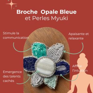 Broche Opale Bleue et perles de Myuki- Fleur