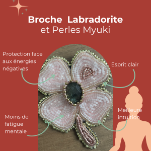 Broche Labradorite et perles de myuki fleur