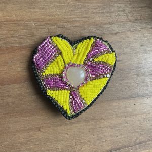 Cœur rose/jaune quartz rose et perles de myuki